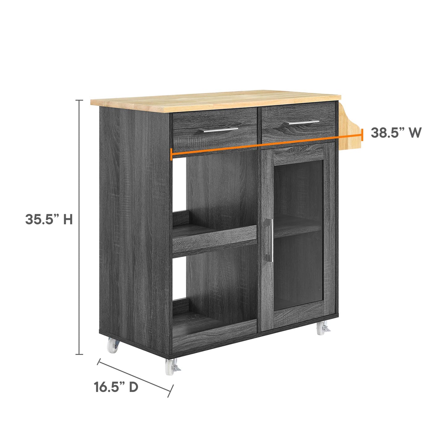Modway Outlet Culinary Kitchen Cart With Spice Rack by Modway  Bar and Dining Furniture Charcoal Natural - EEI-6277-CHA-NAT