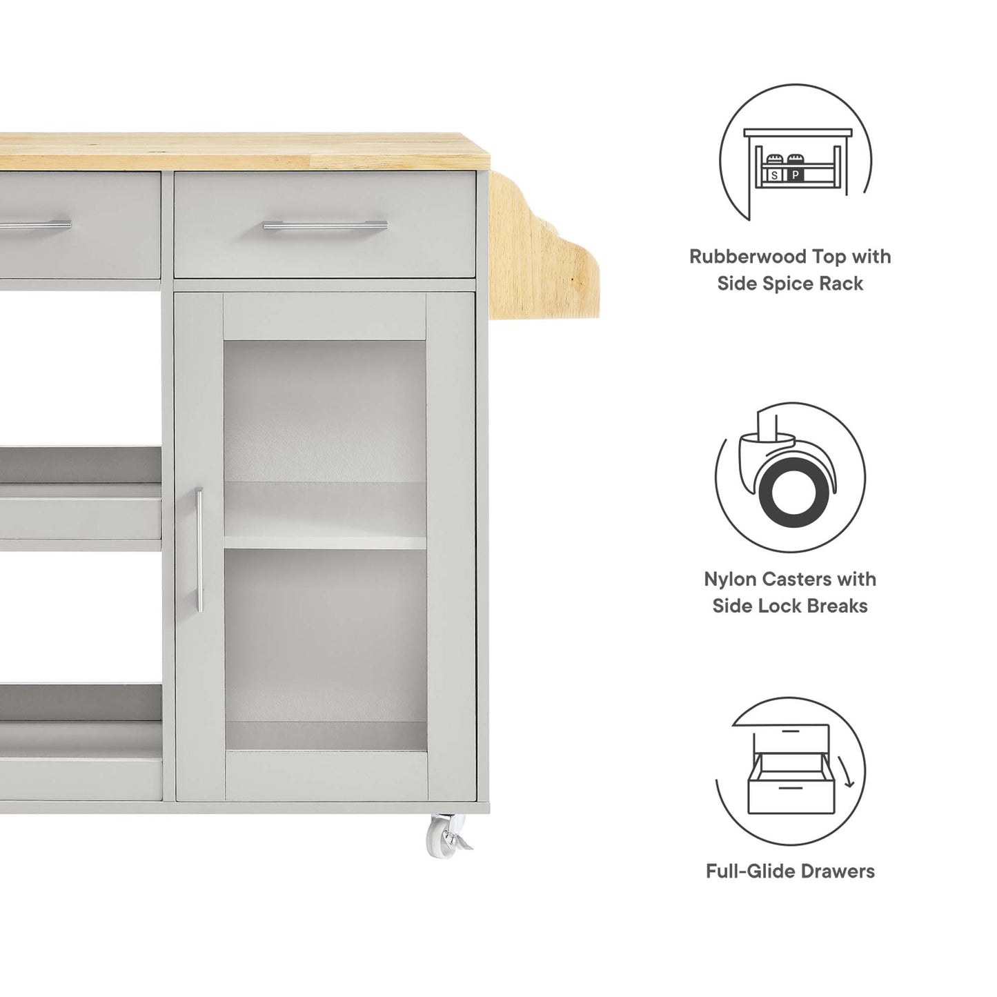 Modway Outlet Culinary Kitchen Cart With Spice Rack by Modway  Bar and Dining Furniture Light Gray Natural - EEI-6277-LGR-NAT