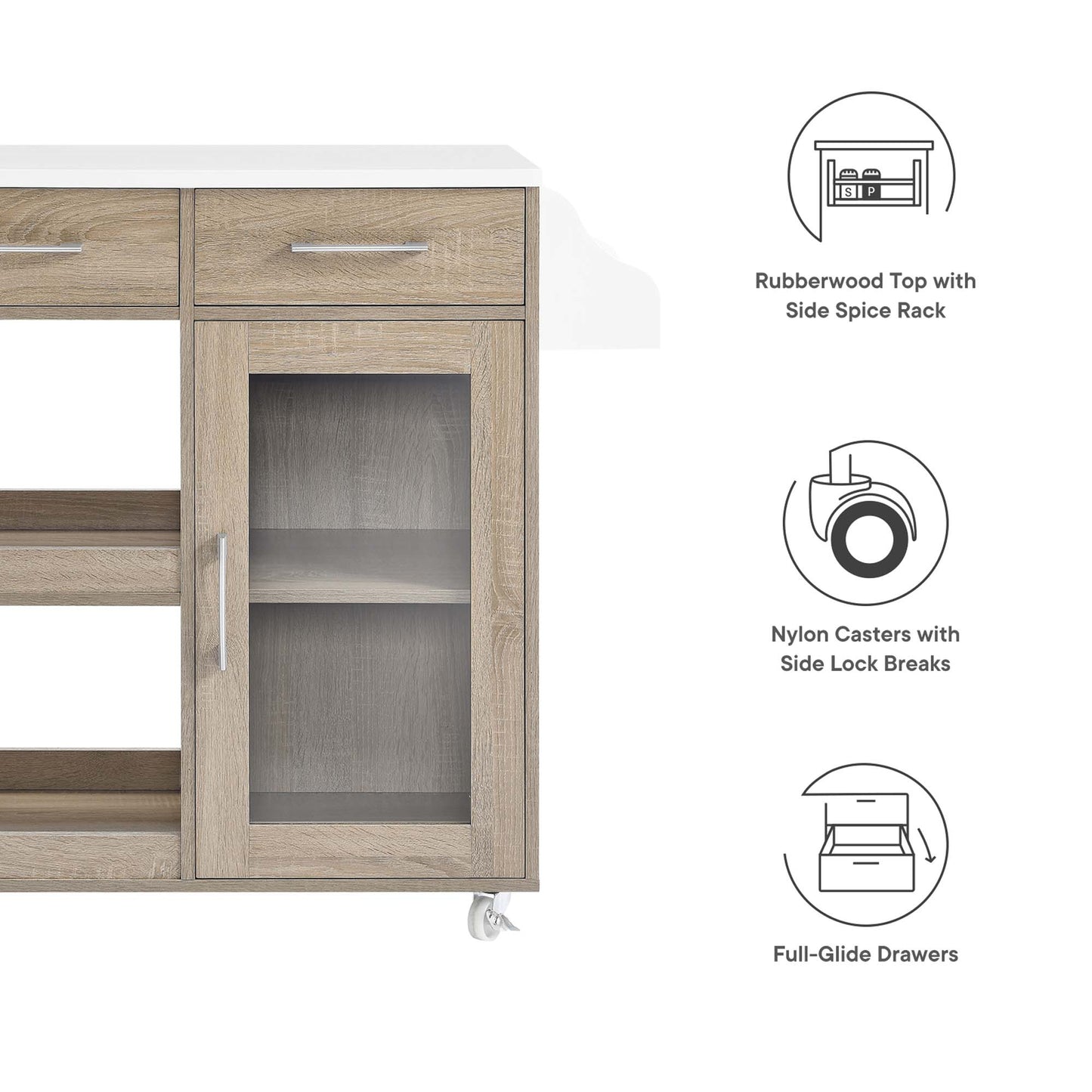 Modway Outlet Culinary Kitchen Cart With Spice Rack by Modway  Bar and Dining Furniture Oak White - EEI-6277-OAK-WHI
