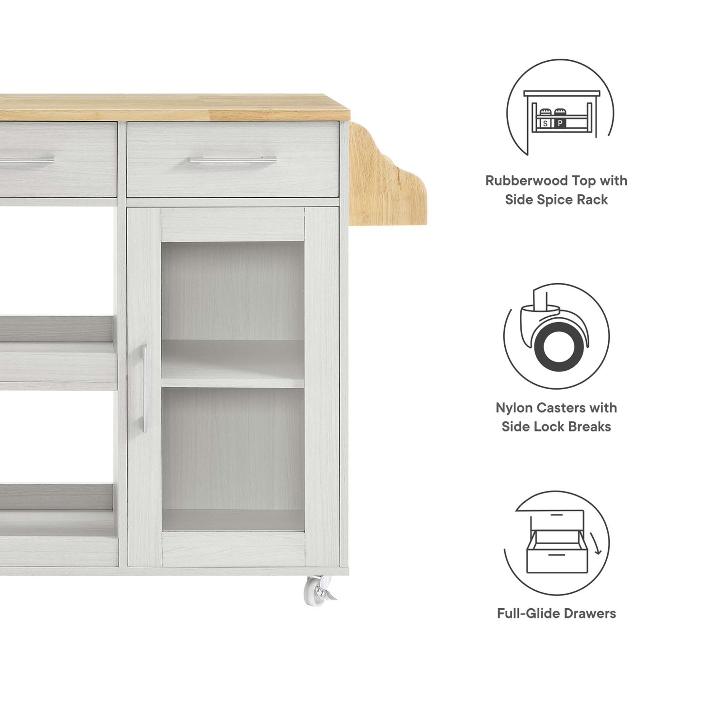Modway Outlet Culinary Kitchen Cart With Spice Rack by Modway  Bar and Dining Furniture White Natural - EEI-6277-WHI-NAT