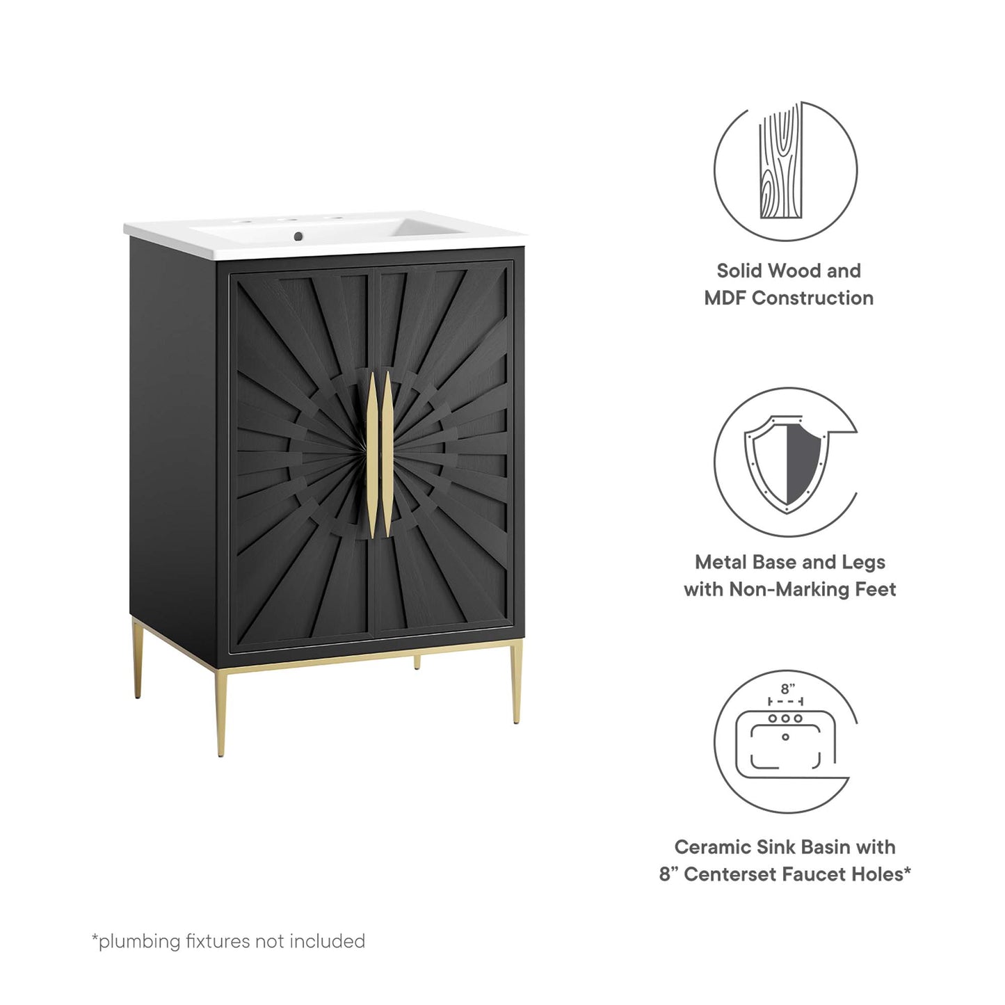 Modway - Awaken 24" Bathroom Vanity by Modway  Bathroom Vanities Black - EEI-6289-WHI-BLK