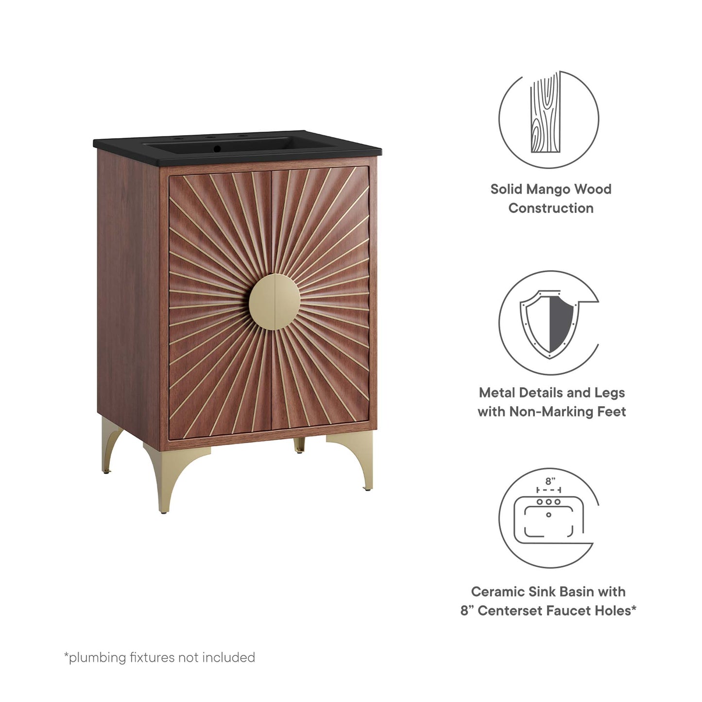 Modway - Daylight 24" Bathroom Vanity by Modway  Bathroom Vanities Brown - EEI-6292-BLK-WAL