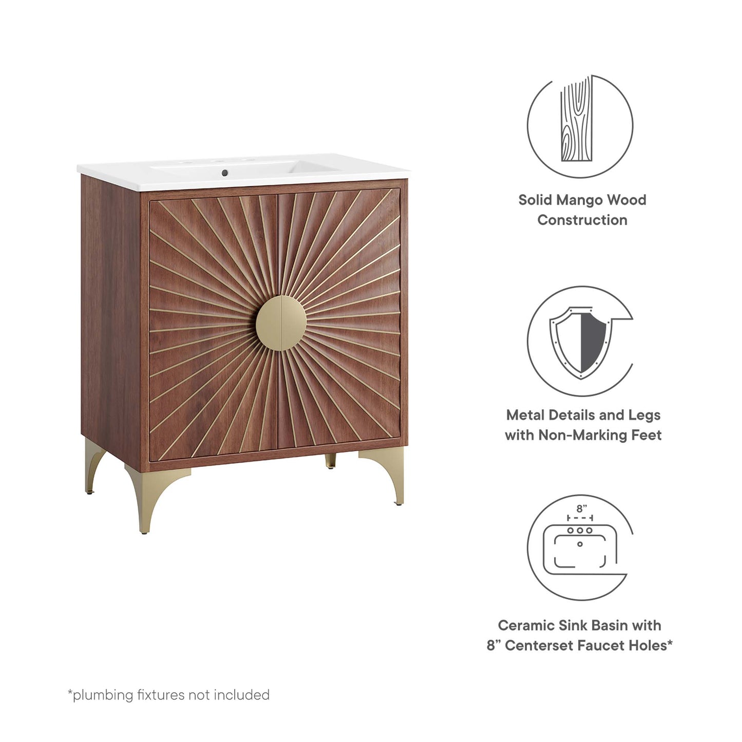 Modway - Daylight 30" Bathroom Vanity by Modway  Bathroom Vanities Brown - EEI-6294-WHI-WAL