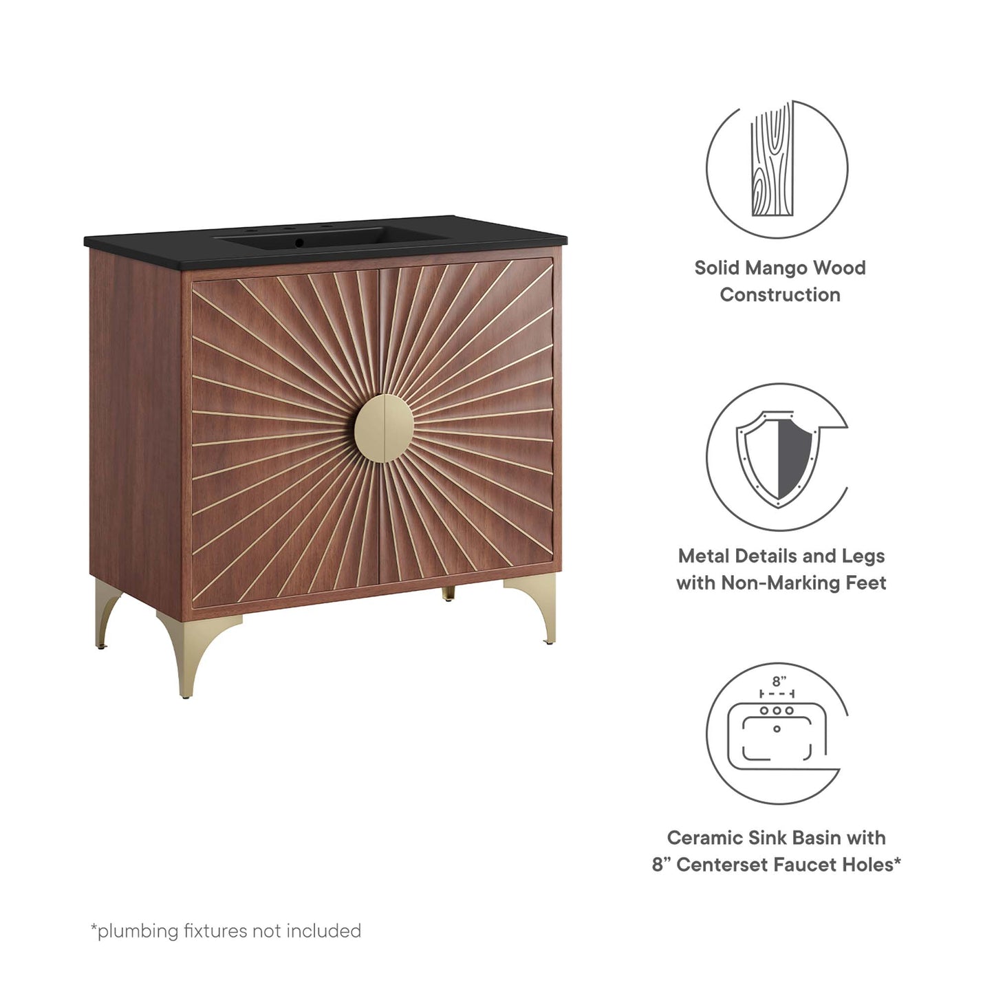 Modway - Daylight 36" Bathroom Vanity by Modway  Bathroom Vanities Brown - EEI-6300-BLK-WAL