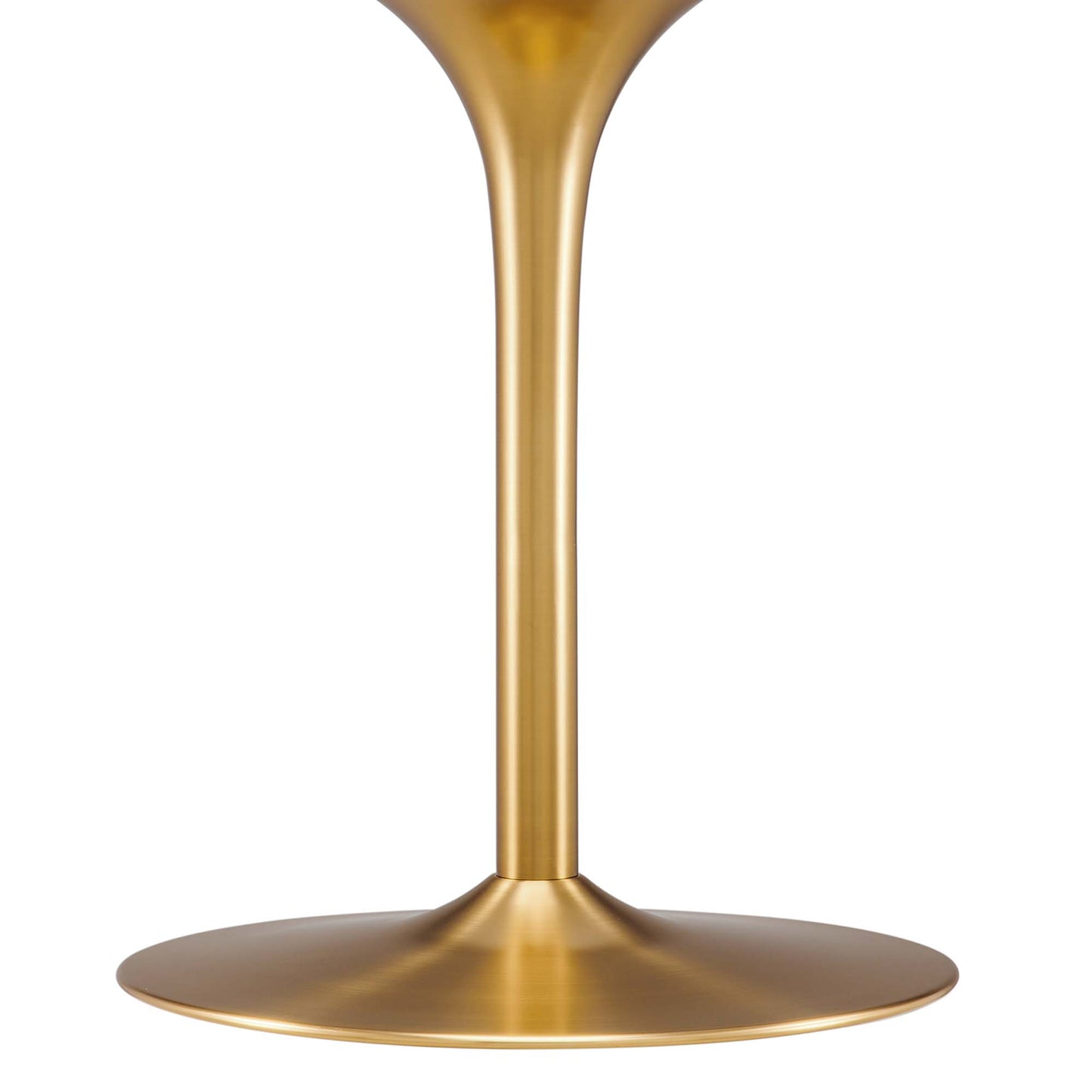 Gold finish pedestal with a round base for a modern dining table.