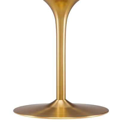Gold finish pedestal with a round base for a modern dining table.