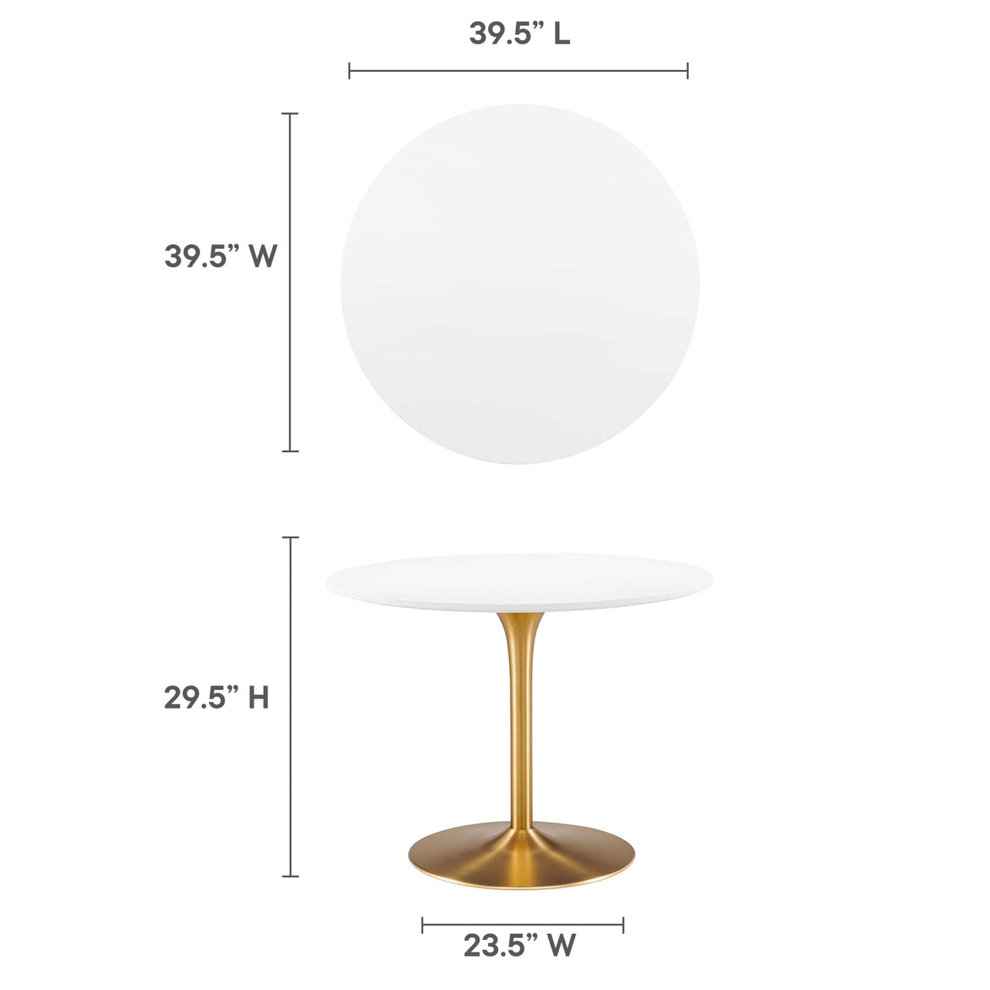 Round yellow dining table, 39.5 in diameter, 29.5 in high.