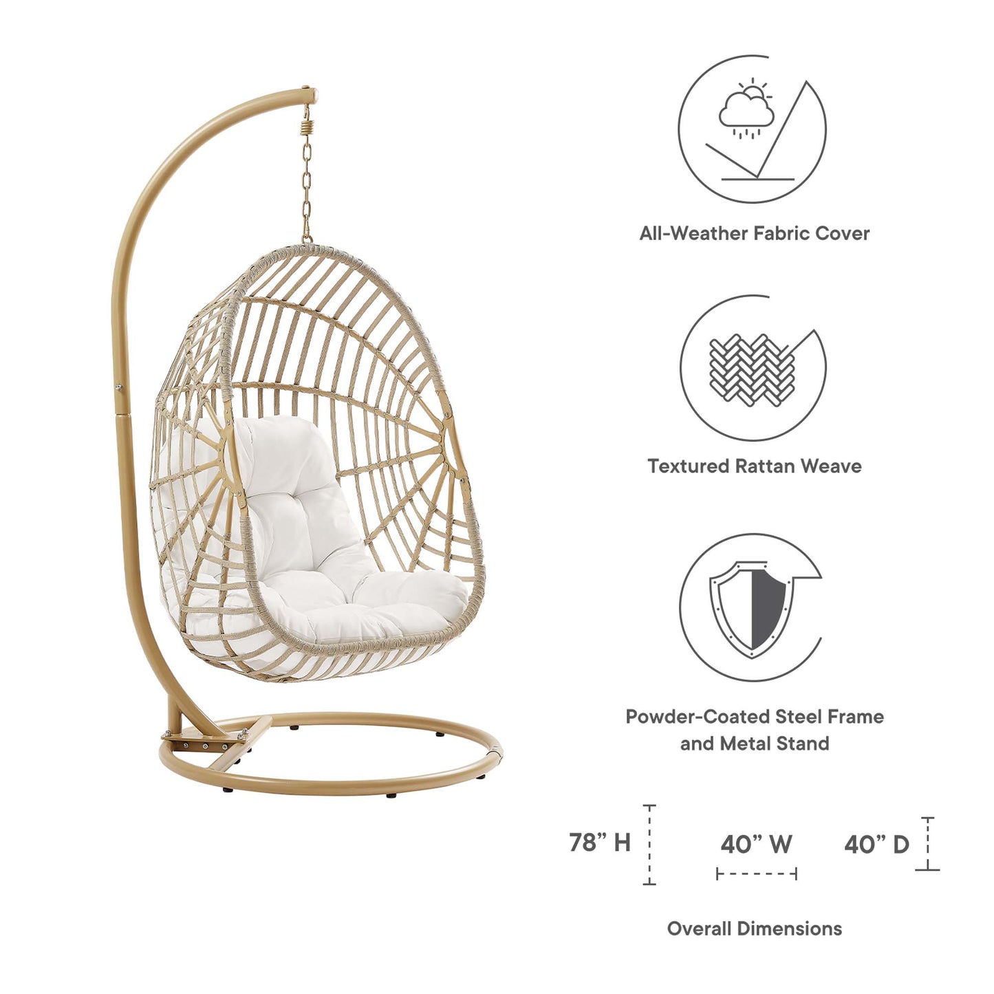 Modway - Amalie Wicker Rattan Outdoor Patio Rattan Swing Chair by Modway  Outdoor Furniture Daybeds and Lounges White - EEI-6337-NAT-WHI