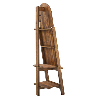 Walnut-finished standing mirror with a wooden frame.