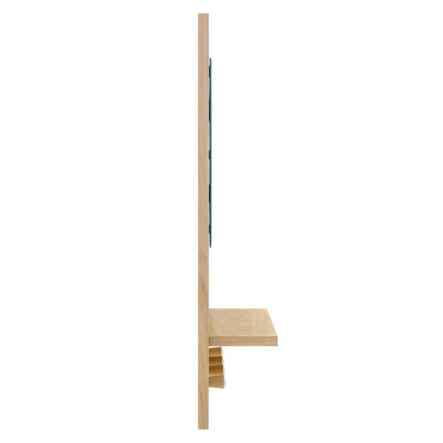 Natural oak wood wall mirror with a tall rectangular frame.