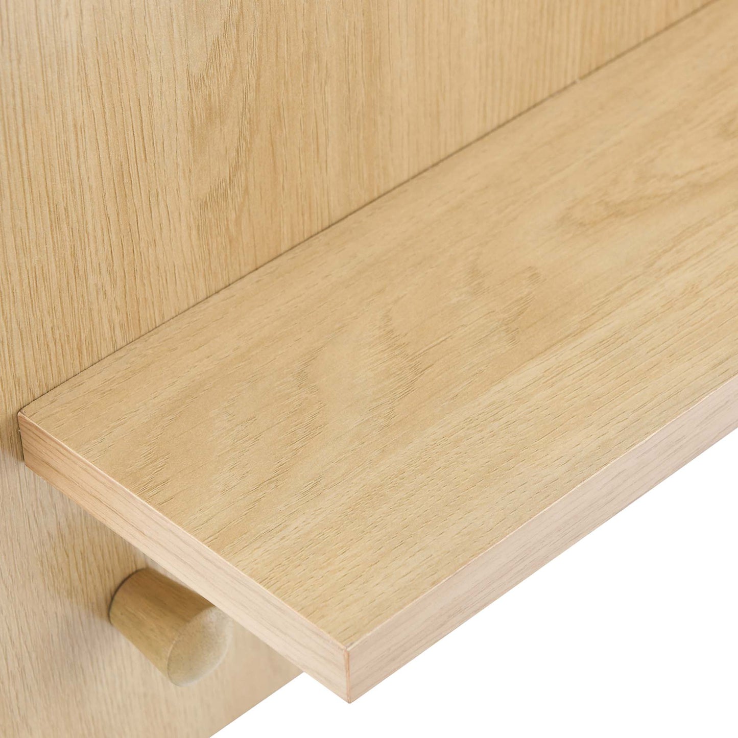 Light oak wood mirror with a small round wooden knob on the left front edge.