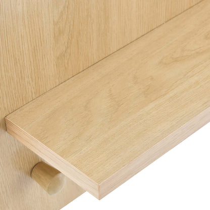 Light oak wood mirror with a small round wooden knob on the left front edge.