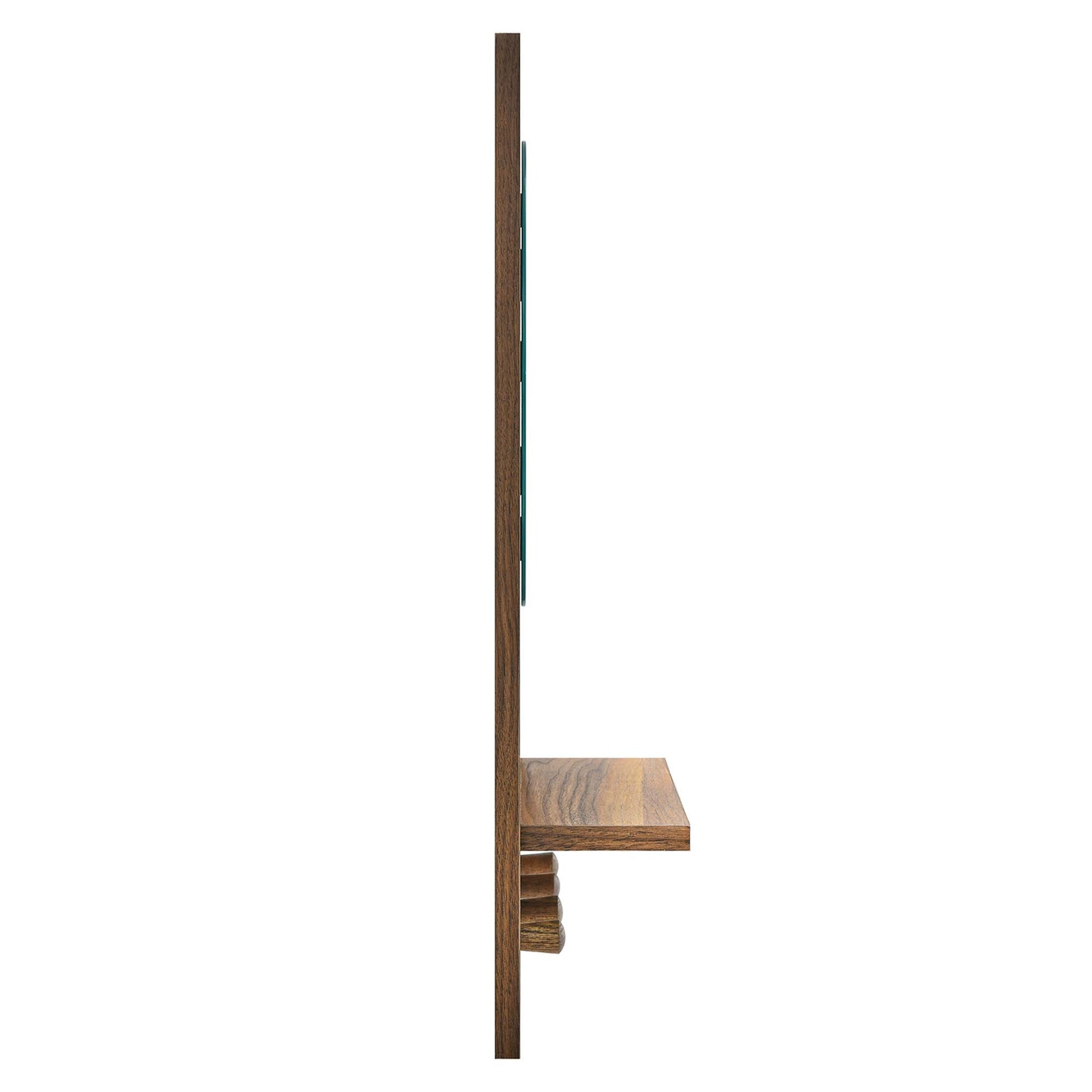 Walnut-finish wall-mounted mirror with a smooth rectangular reflective surface.