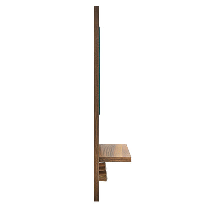 Walnut-finish wall-mounted mirror with a smooth rectangular reflective surface.