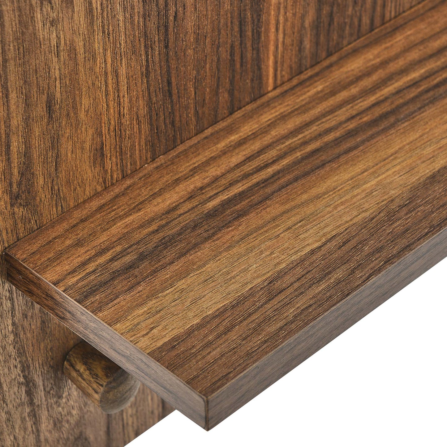 Walnut-finish rectangular mirror with a straight frame and visible grain.