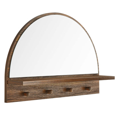 Walnut-finish arched wall mirror.