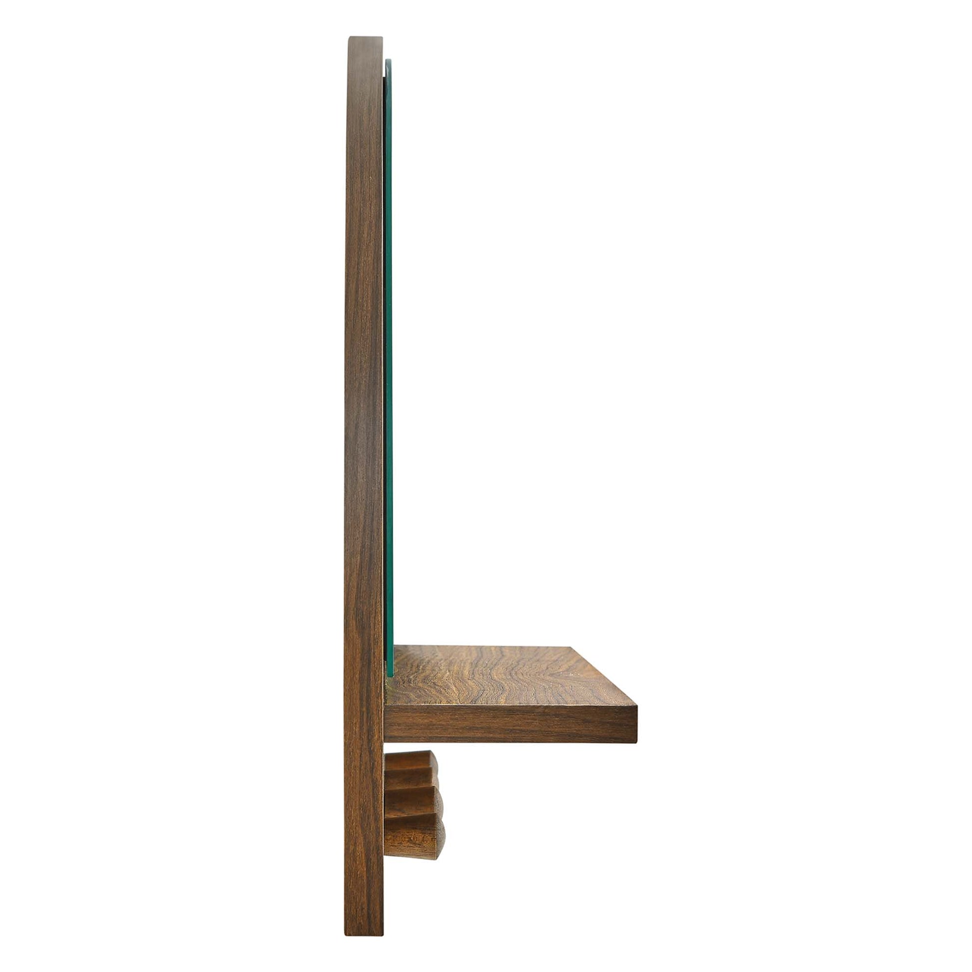 Walnut arched wall-mounted mirror with glass surface