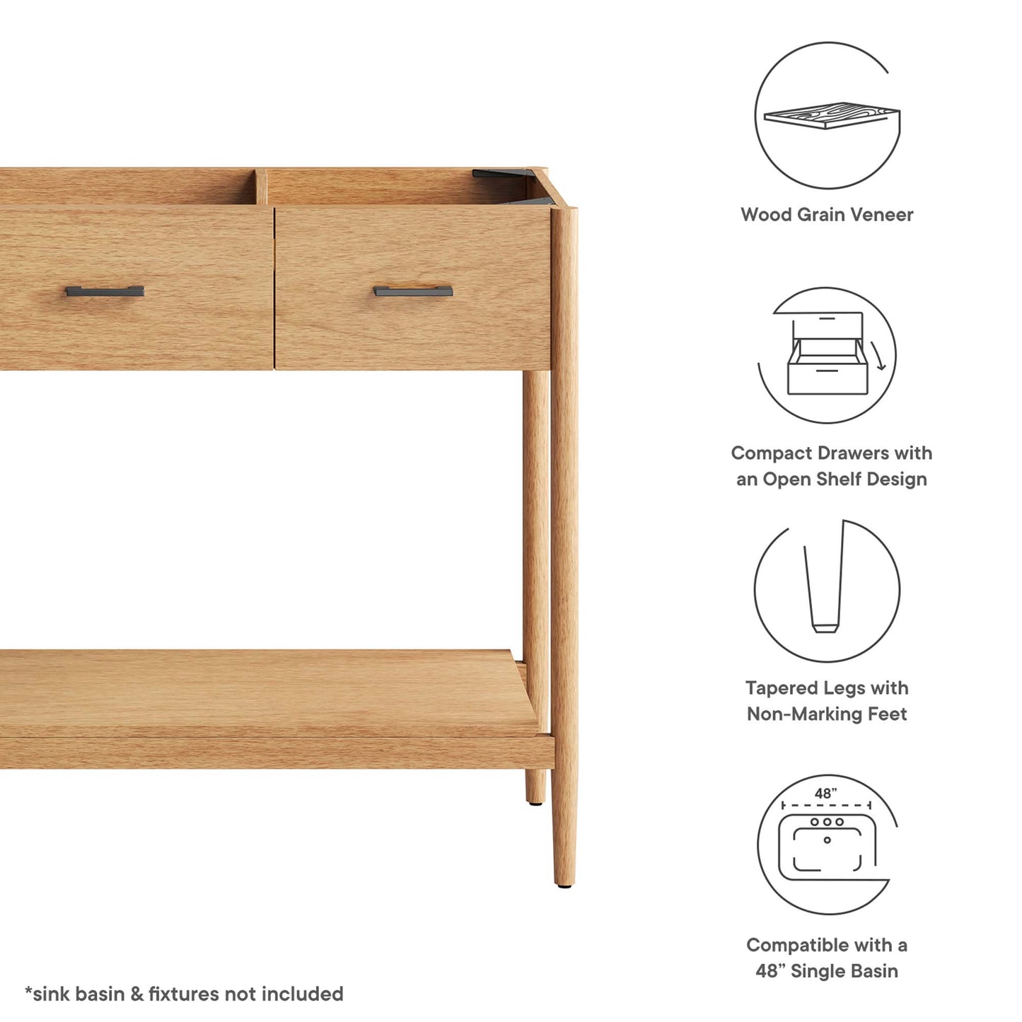 Modway - Zaire 48? Single Sink Compatible Bathroom Vanity Cabinet (Sink Basin Not Included) by Modway  Bathroom Vanities Brown - EEI-6355-NAT
