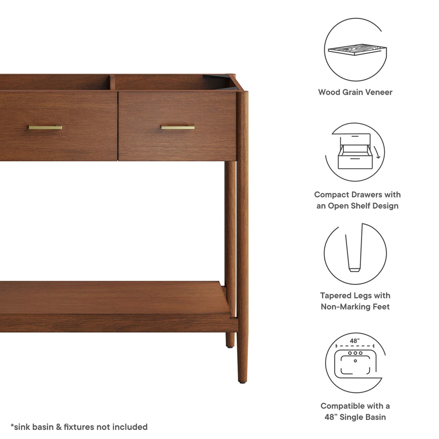 Modway - Zaire 48? Single Sink Compatible Bathroom Vanity Cabinet (Sink Basin Not Included) by Modway  Bathroom Vanities Brown - EEI-6355-WAL