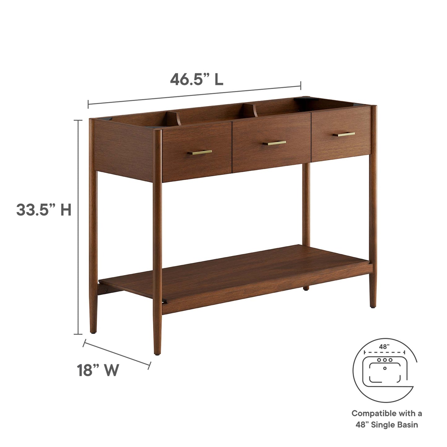 Modway - Zaire 48? Single Sink Compatible Bathroom Vanity Cabinet (Sink Basin Not Included) by Modway  Bathroom Vanities Brown - EEI-6355-WAL