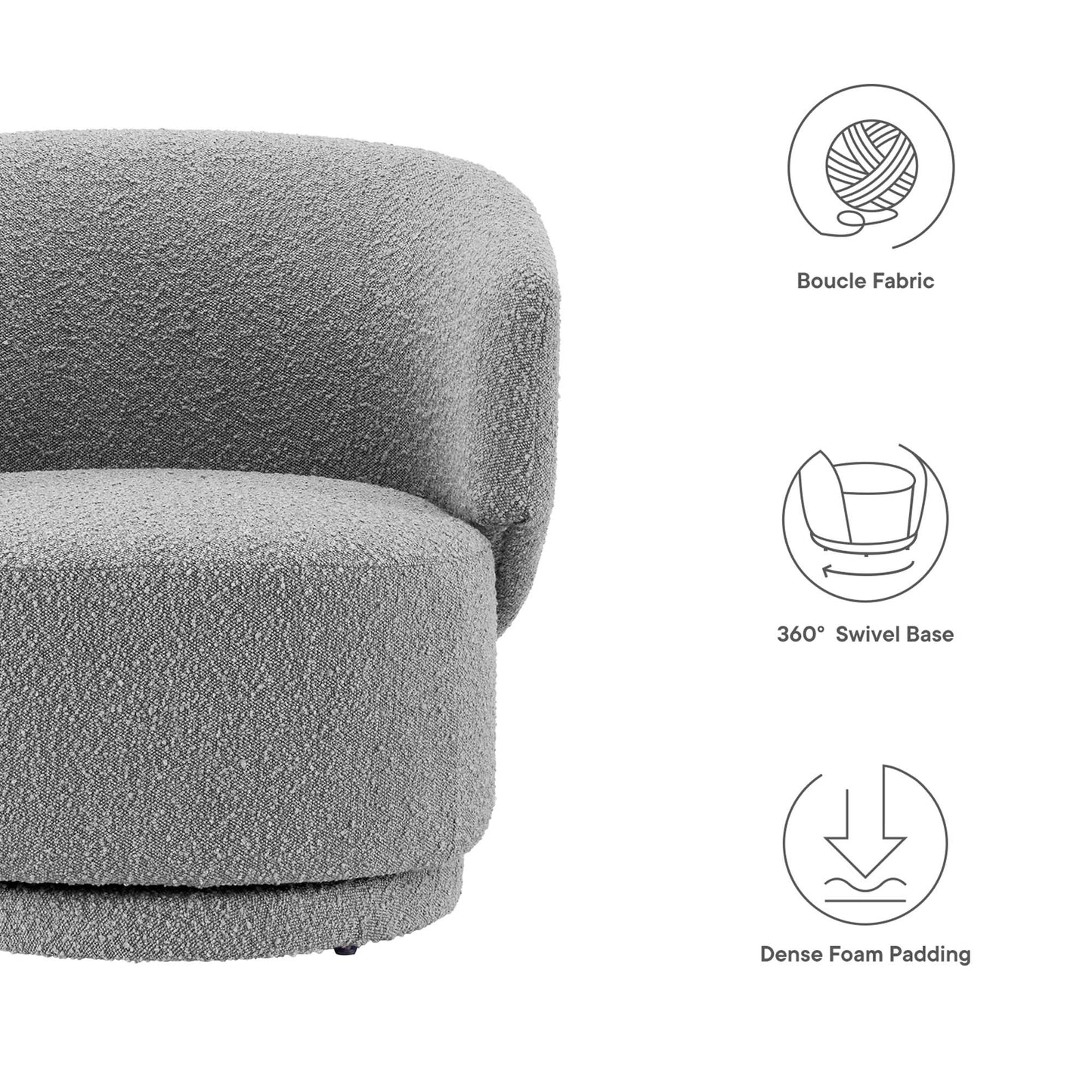 Modway - Celestia Boucle Fabric Swivel Chair by Modway  Living Room Sofas and Armchairs Gray - EEI-6357-LGR