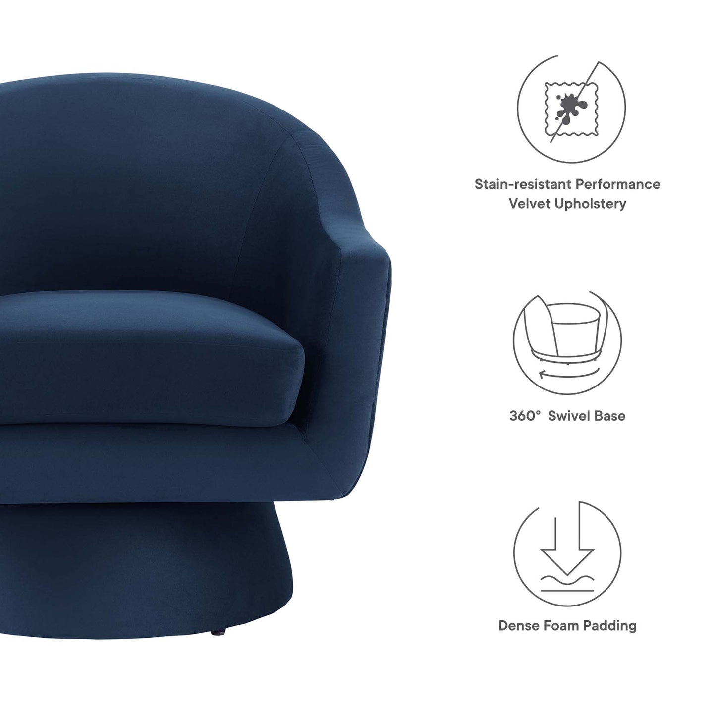 Modway - Astral Performance Velvet Fabric and Wood Swivel Chair by Modway  Living Room Sofas and Armchairs Blue - EEI-6360-MID