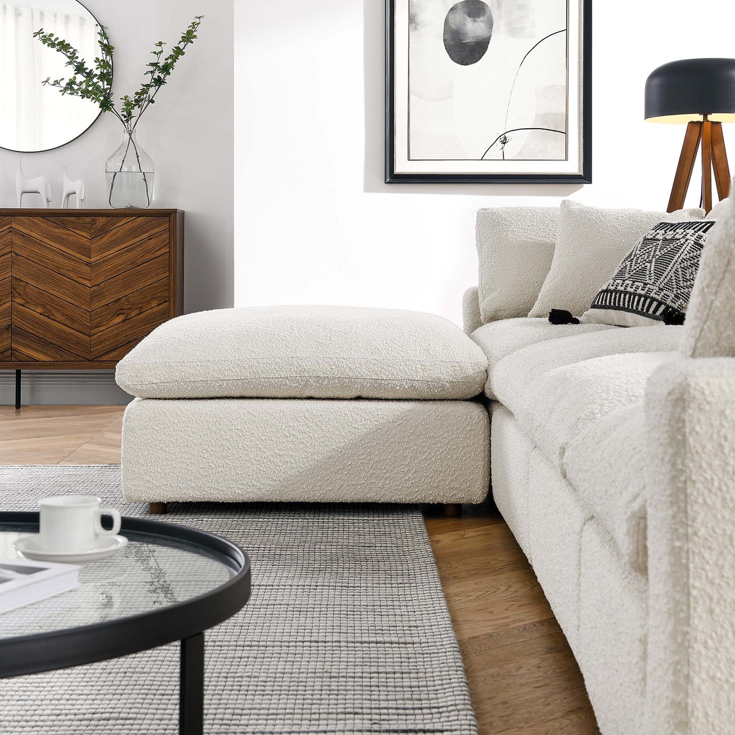 Modway - Commix 5-Piece Down Filled Overstuffed Boucle Fabric Sectional Sofa by Modway  Living Room Sofas and Armchairs White - EEI-6365-IVO