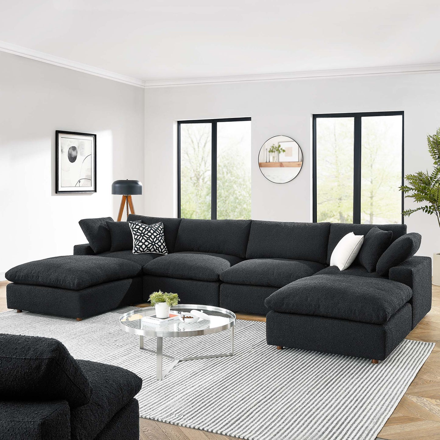 Modway - Commix 6-Piece Down Filled Overstuffed Boucle Sectional Sofa by Modway  Living Room Sofas and Armchairs Black - EEI-6366-BLK