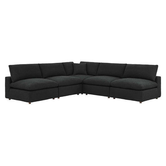Modway - Commix 5-Piece Down Filled Overstuffed Boucle Fabric Sectional Sofa by Modway  Living Room Sofas and Armchairs Black - EEI-6367-BLK