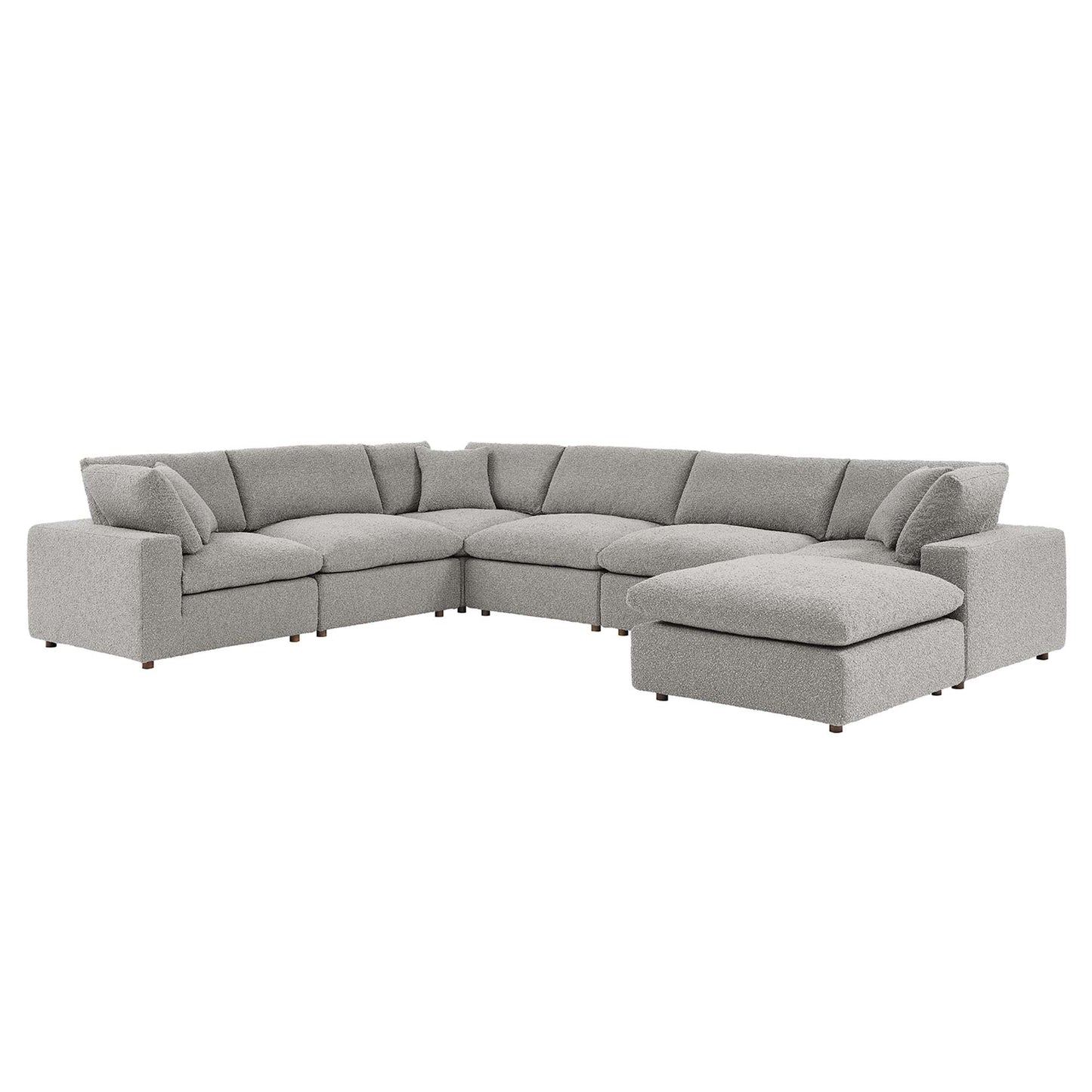 Gray fabric L-shaped sectional sofa with right-side chaise and cushioned backs.