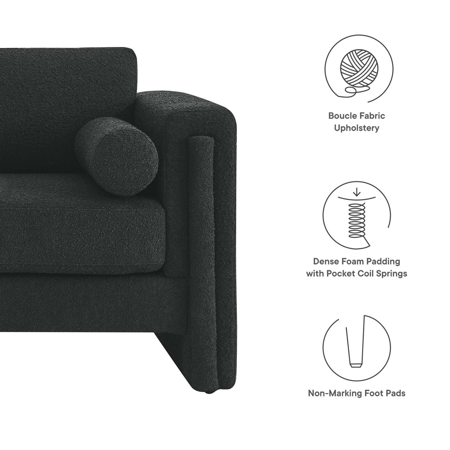 Modway Outlet Visible Boucle Fabric Loveseat by Modway  Living Room Furniture Black - EEI-6376-BLK