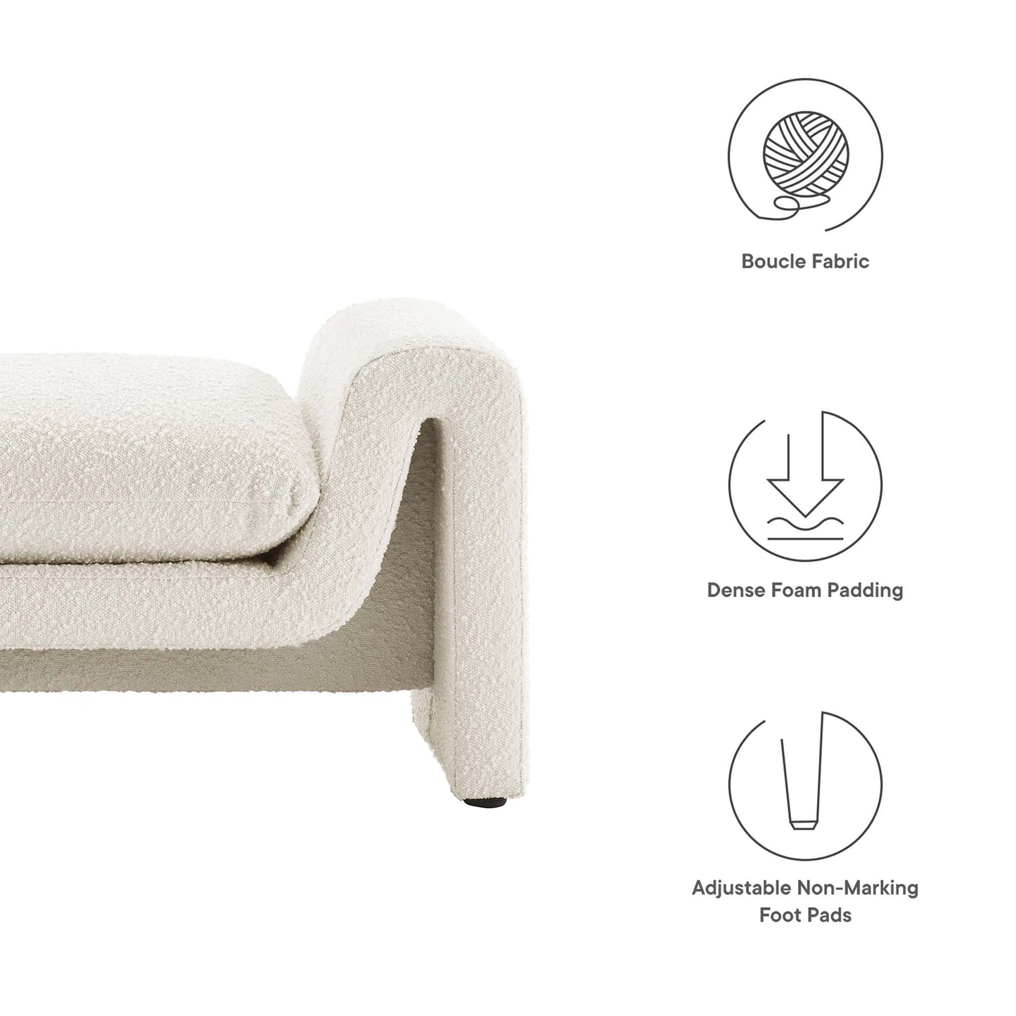 Modway - Waverly Boucle Fabric Bench by Modway  Living Room Benches and Stools White - EEI-6379-IVO