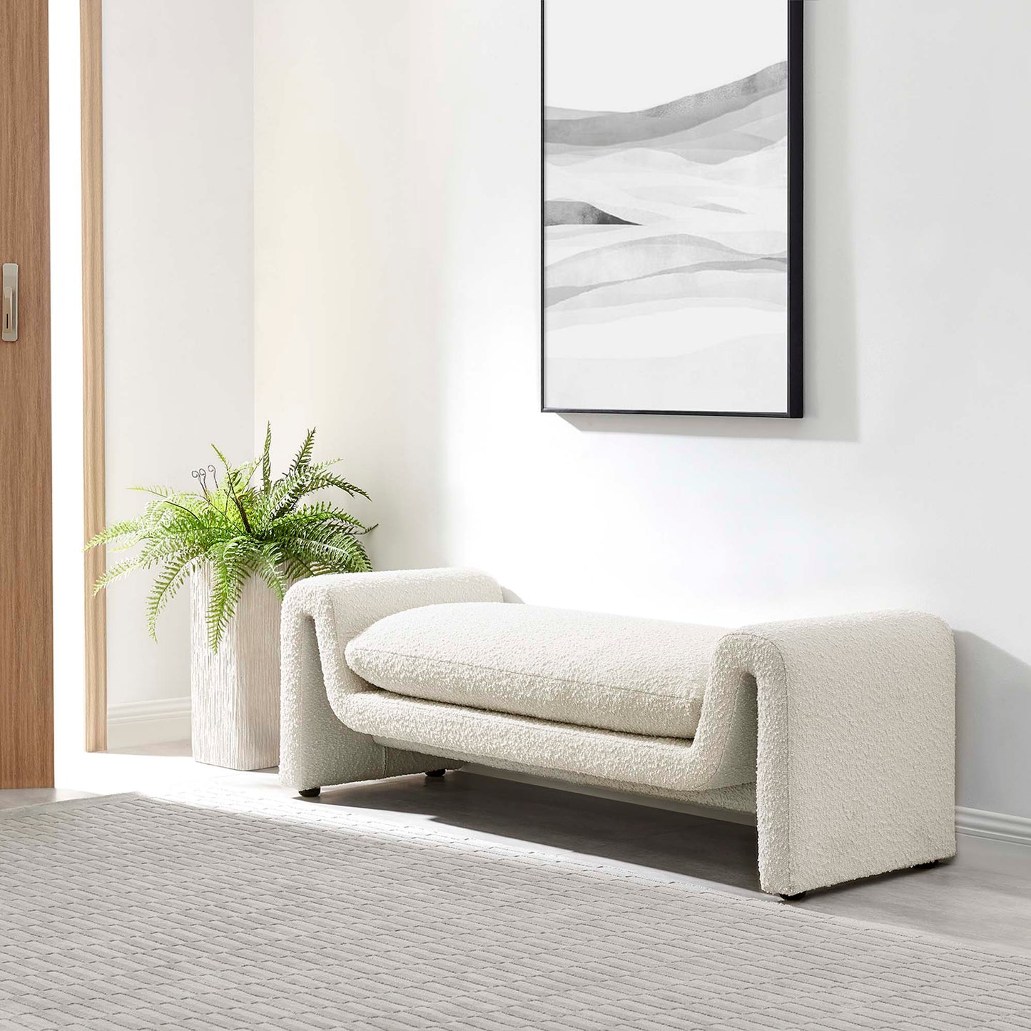 Modway - Waverly Boucle Fabric Bench by Modway  Living Room Benches and Stools White - EEI-6379-IVO