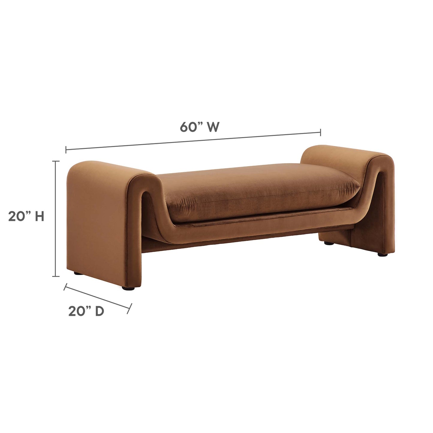 Modway - Waverly Performance Velvet Bench by Modway  Living Room Benches and Stools Brown - EEI-6380-BRN