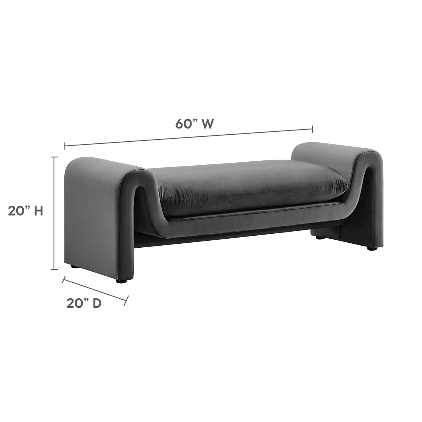Modway - Waverly Performance Velvet Bench by Modway  Living Room Benches and Stools Gray - EEI-6380-GRY
