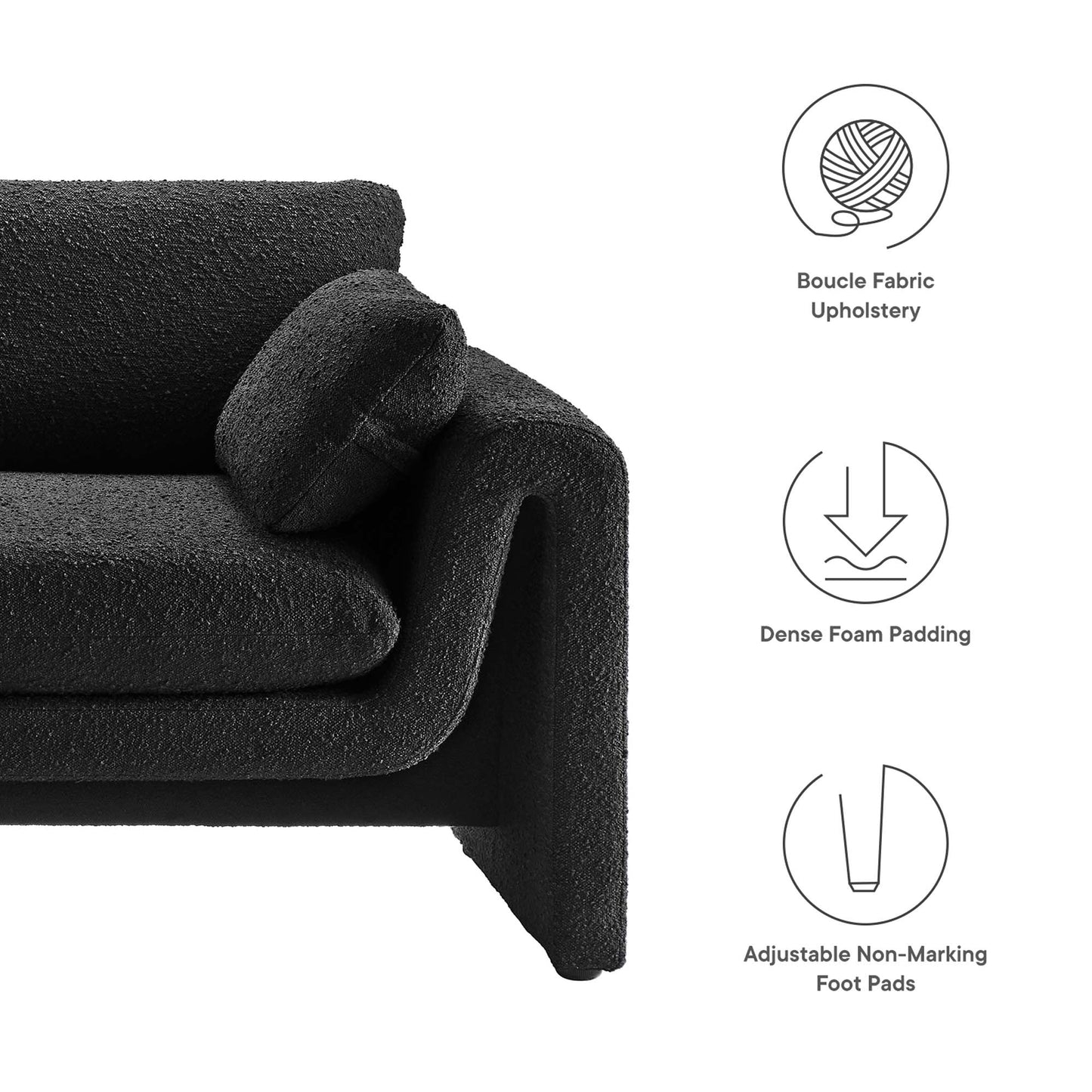 Modway Outlet Waverly Boucle Fabric Sofa by Modway  Living Room Furniture Black - EEI-6381-BLK