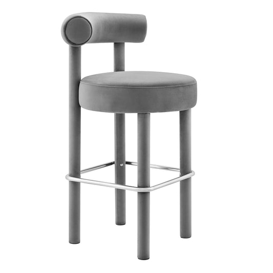 Modway Outlet Toulouse Performance Velvet Bar Stool by Modway  Bar and Dining Furniture Gray Silver - EEI-6386-GRY-SLV