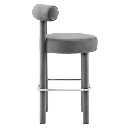 Modway Outlet Toulouse Performance Velvet Bar Stool by Modway  Bar and Dining Furniture Gray Silver - EEI-6386-GRY-SLV