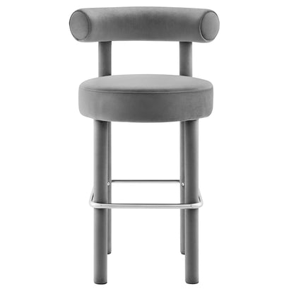 Modway Outlet Toulouse Performance Velvet Bar Stool by Modway  Bar and Dining Furniture Gray Silver - EEI-6386-GRY-SLV