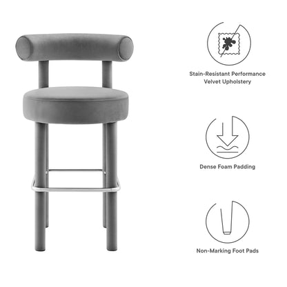 Modway Outlet Toulouse Performance Velvet Bar Stool by Modway  Bar and Dining Furniture Gray Silver - EEI-6386-GRY-SLV