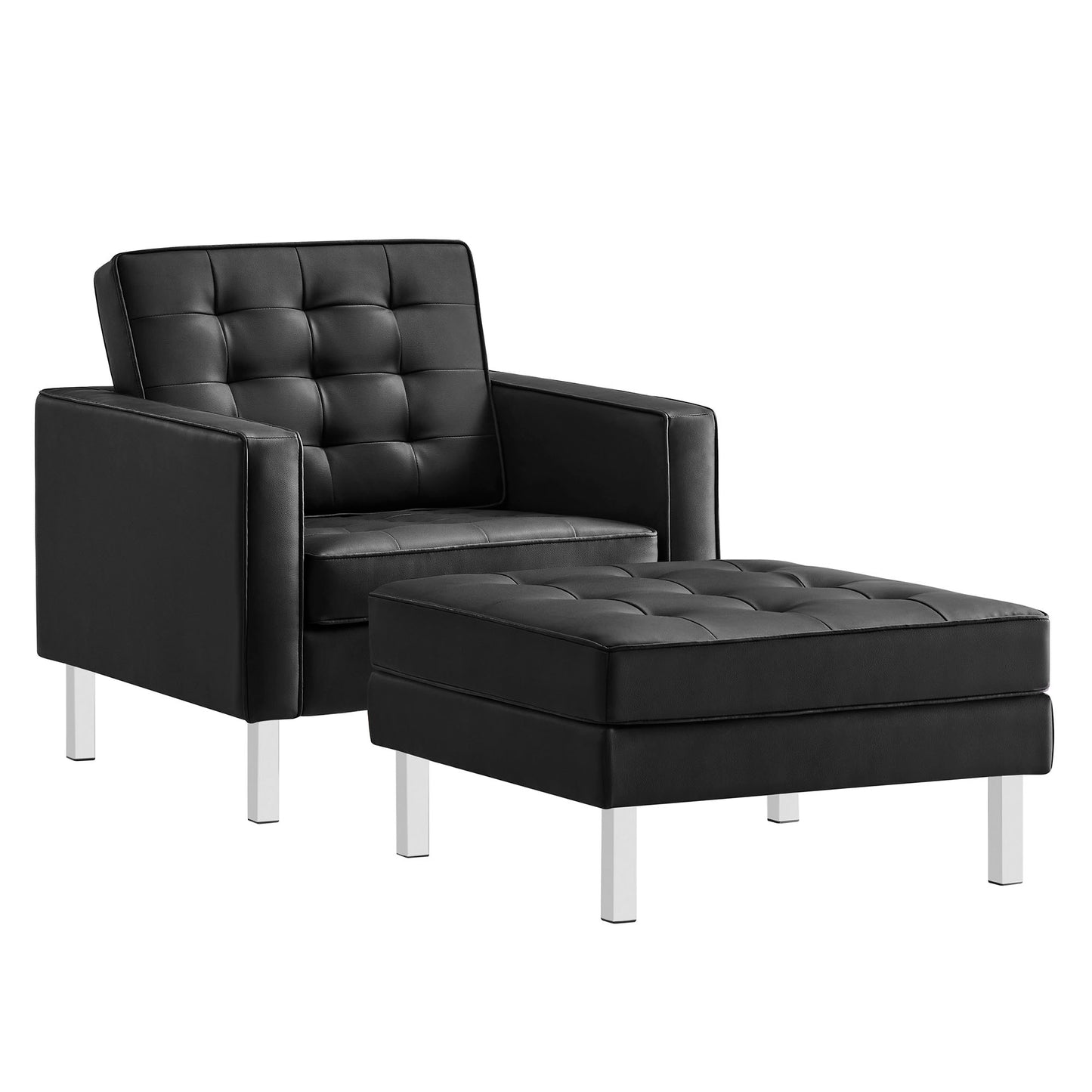 Modway - Loft Tufted Vegan Leather Armchair and Ottoman Set by Modway  Living Room Sofas and Armchairs Black - EEI-6409-SLV-BLK-SET