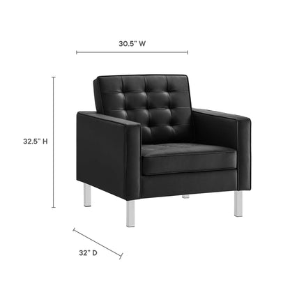 Modway - Loft Tufted Vegan Leather Armchair and Ottoman Set by Modway  Living Room Sofas and Armchairs Black - EEI-6409-SLV-BLK-SET