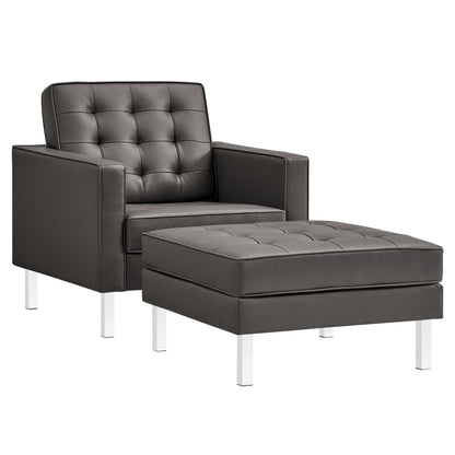 Modway - Loft Tufted Vegan Leather Armchair and Ottoman Set by Modway  Living Room Sofas and Armchairs  - EEI-6409-SLV-GRY-SET