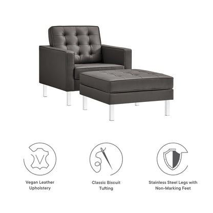 Modway - Loft Tufted Vegan Leather Armchair and Ottoman Set by Modway  Living Room Sofas and Armchairs  - EEI-6409-SLV-GRY-SET