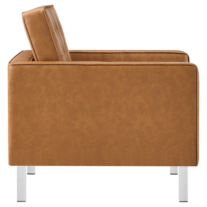 Modway - Loft Tufted Vegan Leather Armchair and Ottoman Set by Modway  Living Room Sofas and Armchairs Brown - EEI-6409-SLV-TAN-SET