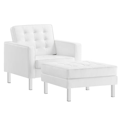 Modway - Loft Tufted Vegan Leather Armchair and Ottoman Set by Modway  Living Room Sofas and Armchairs White - EEI-6409-SLV-WHI-SET