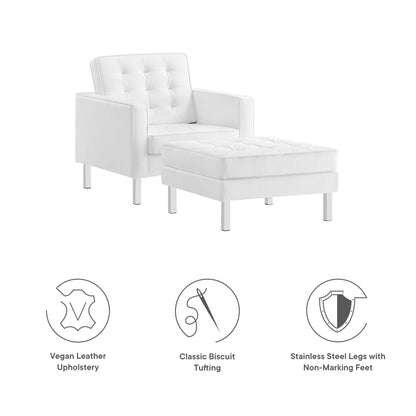 Modway - Loft Tufted Vegan Leather Armchair and Ottoman Set by Modway  Living Room Sofas and Armchairs White - EEI-6409-SLV-WHI-SET