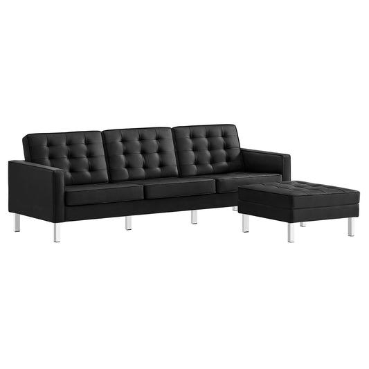 Modway - Loft Tufted Vegan Leather Sofa and Ottoman Set by Modway  Living Room Sofas and Armchairs Black - EEI-6410-SLV-BLK-SET