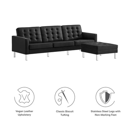 Modway - Loft Tufted Vegan Leather Sofa and Ottoman Set by Modway  Living Room Sofas and Armchairs Black - EEI-6410-SLV-BLK-SET