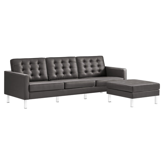 Modway - Loft Tufted Vegan Leather Sofa and Ottoman Set by Modway  Living Room Sofas and Armchairs Gray - EEI-6410-SLV-GRY-SET